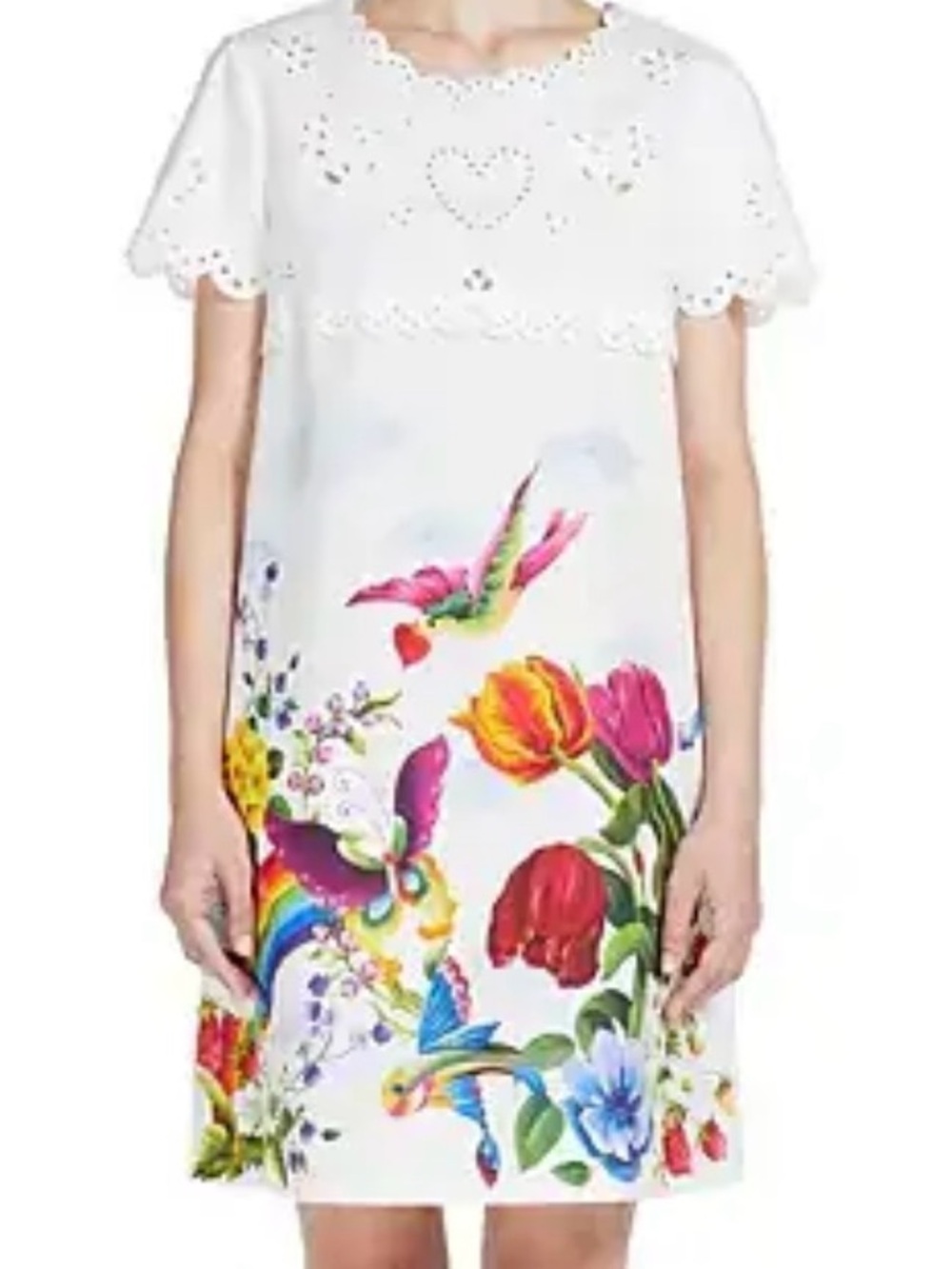 MaxMara White Floral Shift Dress with Multicolor Garden Print